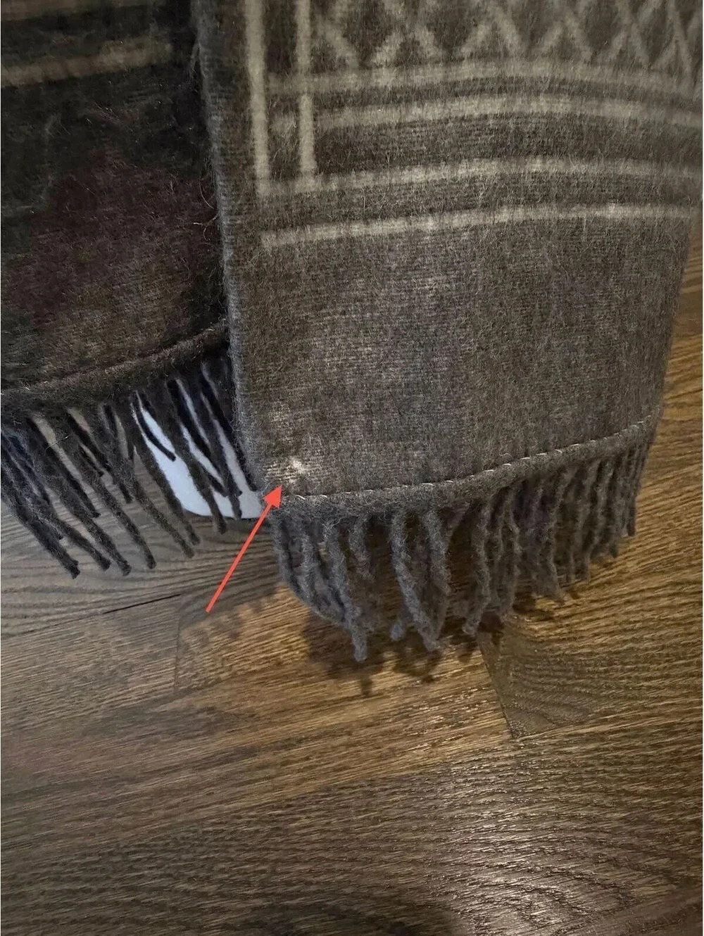 Loro Piana Italy Gray Cashmere Fair Isle Knit Fringe Scarf Geometric Lattice